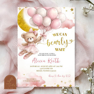 Invitation Ours Coquette Ruban Rose et Baby Shower ballon