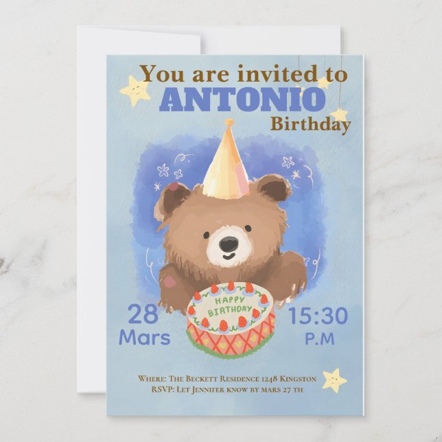 Invitation Ours Cousin Aquarelle (Devant)