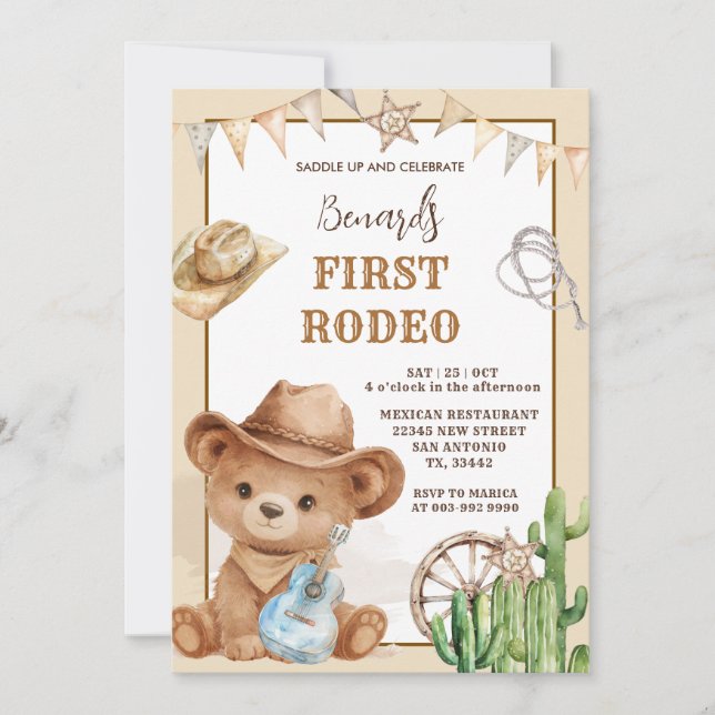 Invitation Ours Cowboy Western Premier Rodéo Anniversaire (Devant)