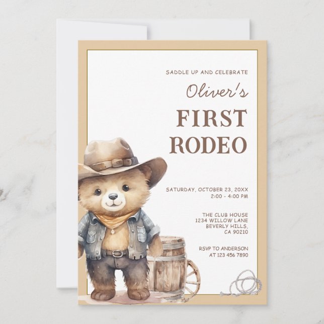 Invitation Ours Cowboy Western Premier Rodéo Anniversaire (Devant)