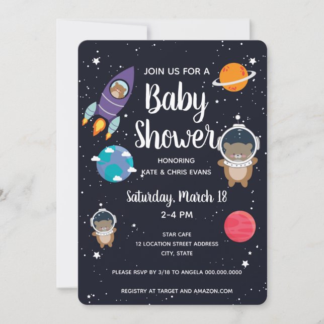 Invitation Ours dans le Baby shower spatial Galaxie (Devant)