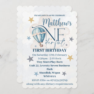 Invitation Ours dans un ballon ONEderful 1st Birthday Invitat