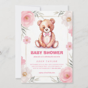 Invitation Ours d'aquarelle délicat avec un baby shower arc