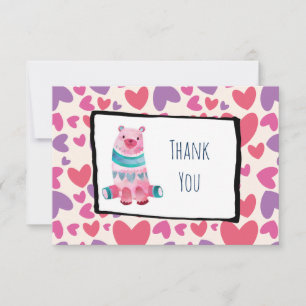 Invitation Ours d'aquarelle mignonne sur un Merci de Motif du