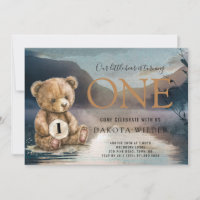 Ours D'Aquarelle Tournant Un Lac Forestier Anniver