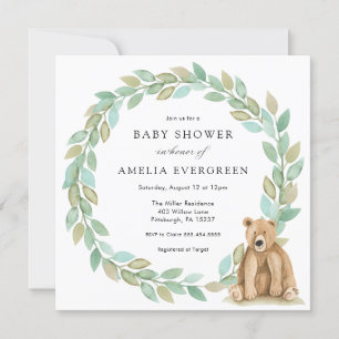 Invitation Ours de bois avec Baby shower de couronne de feuil