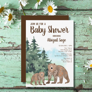 Invitation Ours de bois Baby shower d'aquarelle neutre