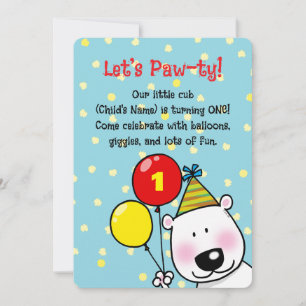 Invitation Ours de fête avec ballons (1er anniversaire)