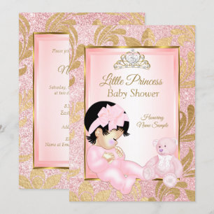 Invitation Ours de fête de bébé rose pailleté or
