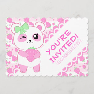 Invitation Ours de Kawaii Panda, mûr fraise rose