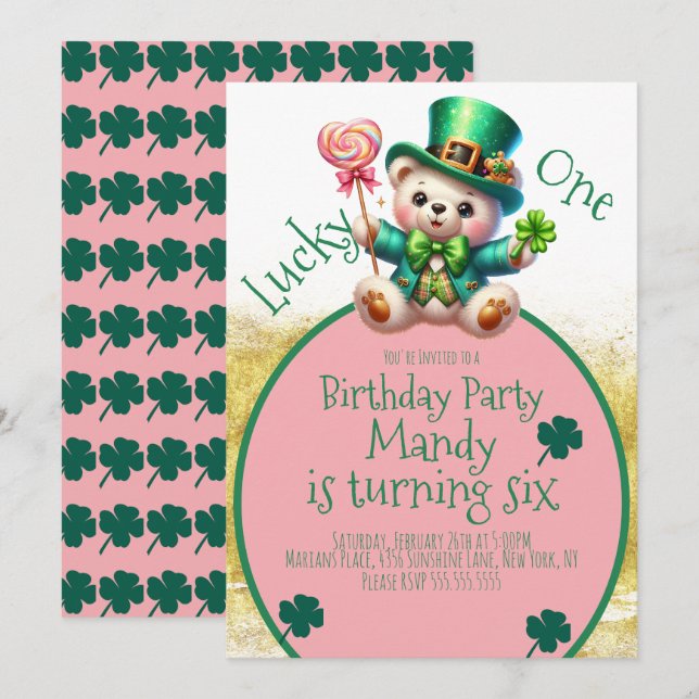 Invitation Ours de la Saint-Patrick Journée d'anniversaire de (Devant / Derrière)