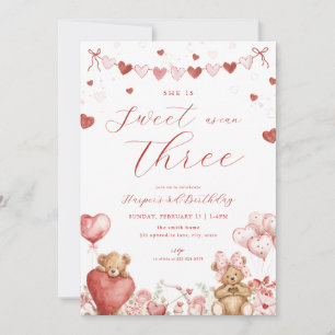 Invitation Ours de la Saint-Valentin Cœurs Douce Troisième In