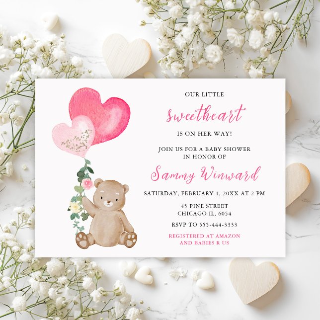 Invitation Ours de la Saint-Valentin Rose Bébé Shower (Créateur téléchargé)