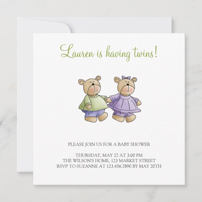 Invitation Ours de Lil · Le bébé jumelle le vert et le (Devant)