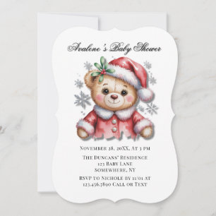 Invitation Ours de Noël mignon et Baby Shower flocons de neig