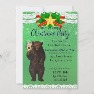 Invitation Ours de Noël vert moderne personnalisé et amusant