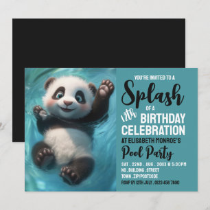 Invitation Ours de panda éclaboussant, fête de la piscine Ann