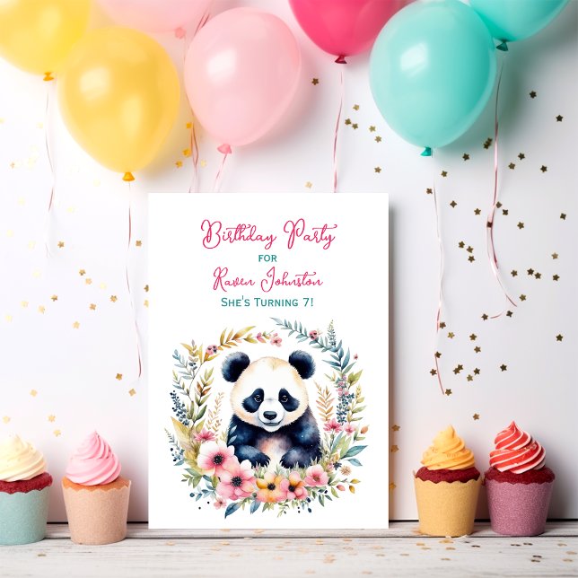 Invitation Ours de panda en fleurs Anniversaire de la fille (Créateur téléchargé)