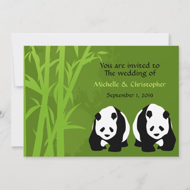 Invitation Ours de panda géants et Mariage de forêt de bambou (Devant)