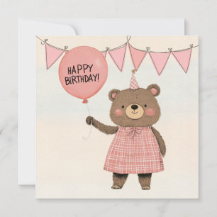 Invitation Ours de robe rose plaid à la corne et Casquette