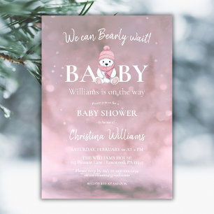 Invitation Ours d'hiver On peut attendre Baby shower rose