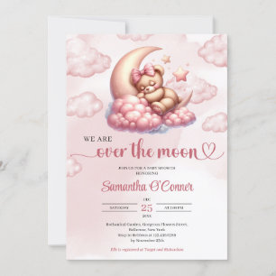 Invitation Ours d'or rose tendance sur le Baby shower de lune