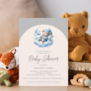 Invitation Ours dormant sur nuage bleu & gris baby shower gar
