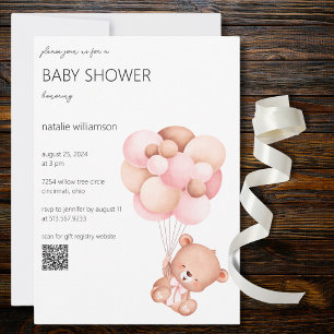 Invitation Ours doux avec ballons Baby shower QR Code