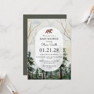 Invitation Ours élégant de la forêt de pins Shower bébé aqua