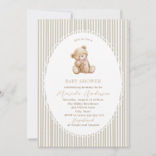 Invitation Ours en aquarelle élégant noeud papillon bleu Baby