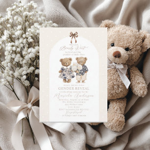 Invitation Ours en aquarelle élégant noeud papillon bleu Baby