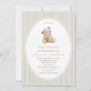 Invitation Ours en aquarelle élégant noeud papillon bleu Baby