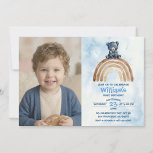 Invitation Ours en aquarelle garçon anniversaire Bohème arc-e