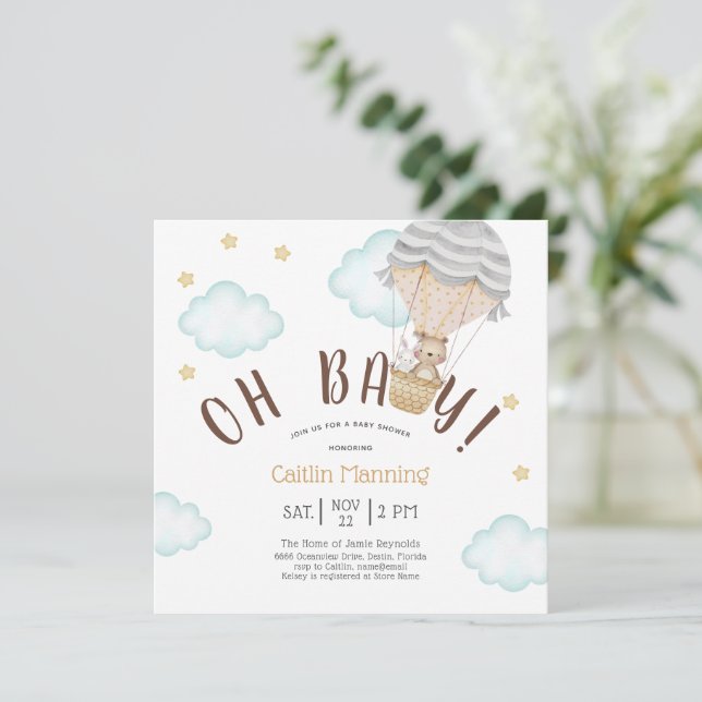 Invitation Ours En Conflit Oh Bébé Bois Baby shower Neutre Da (Debout devant)