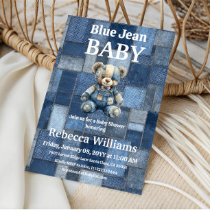 Invitation Ours en denim patchwork garçon bébé shower en jean