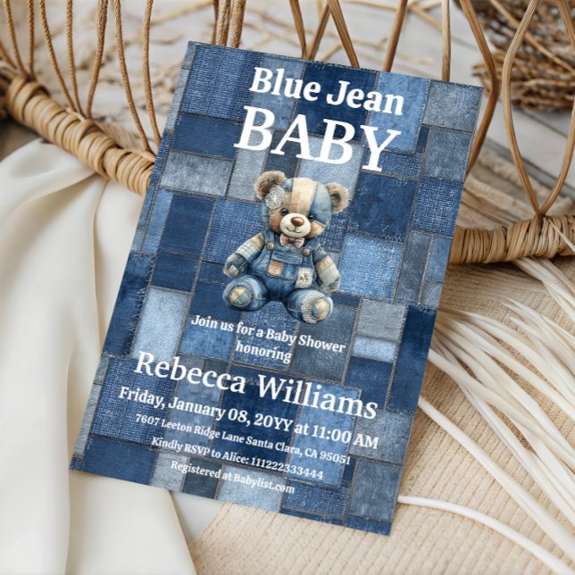 Invitation Ours en denim patchwork garçon bébé shower en jean (Créateur téléchargé)