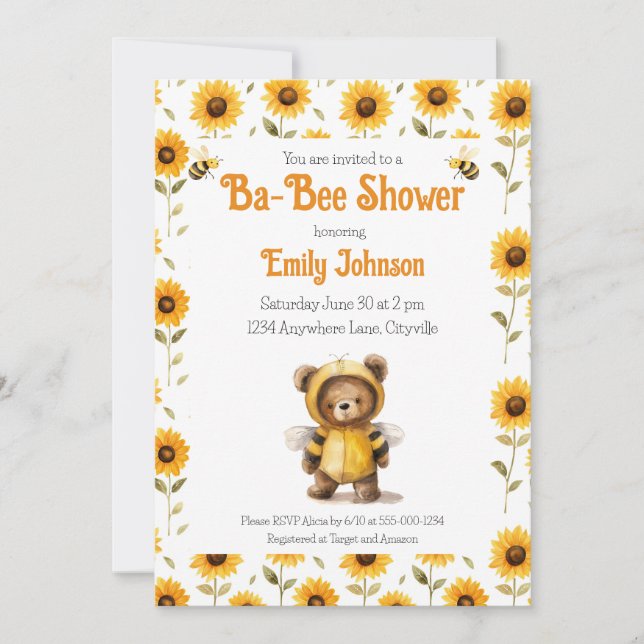 Invitation Ours en Nid d'Abeille Mignon Ba-Bee Shower (Devant)
