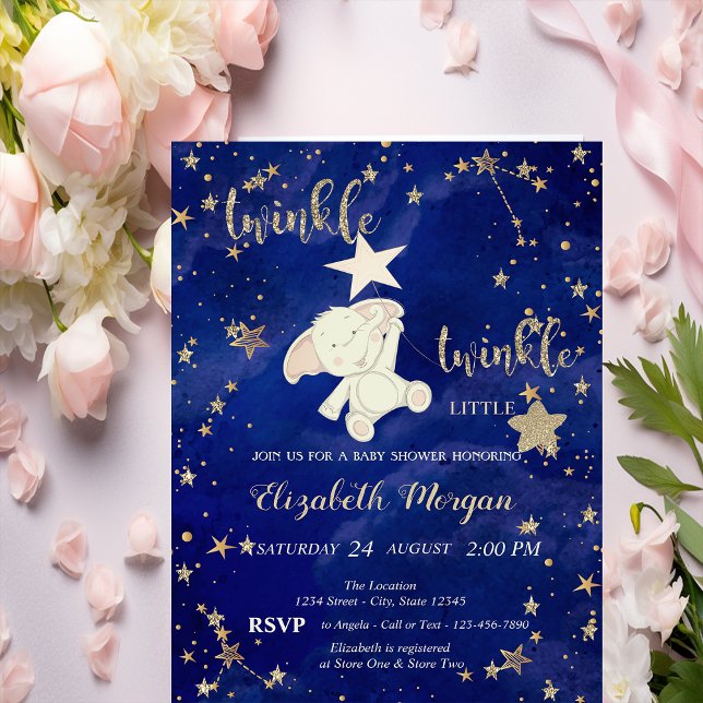 Invitation Ours en paillettes dorées Twinkle Little Star Baby (Créateur téléchargé)