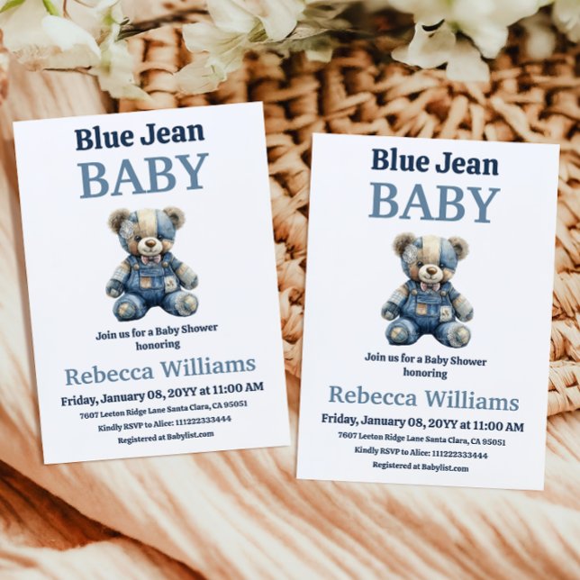 Invitation Ours en patchwork de denim garçon bleu Jean Baby S (Créateur téléchargé)