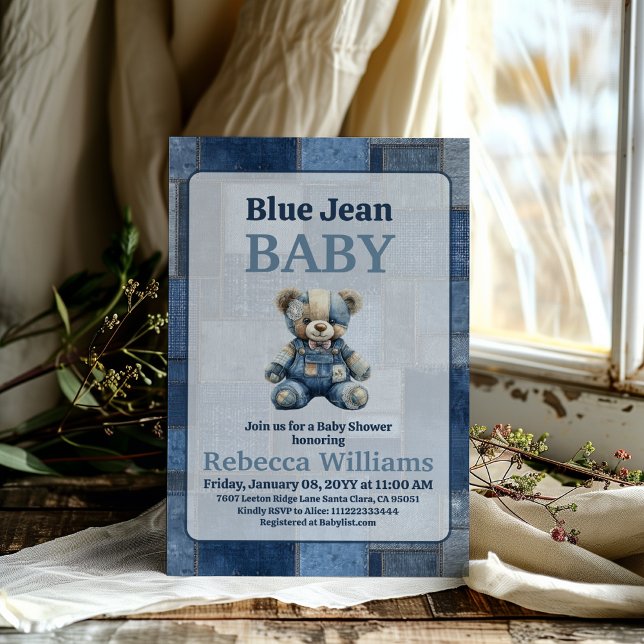 Invitation Ours en patchwork de denim Jouet Bleu Fête de nais (Créateur téléchargé)