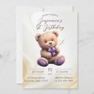 Invitation Ours en peluche 1er anniversaire Ballons colorés