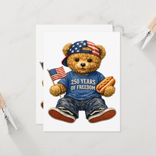 Invitation Ours en peluche 250 ans de liberté  (Devant/Arrière en situation)