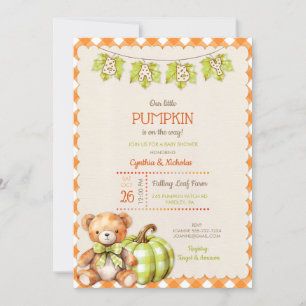 Invitation Ours en peluche à carreaux d'automne Citrouille Fe