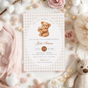 Invitation Ours en peluche à carreaux marron neutre pour la f
