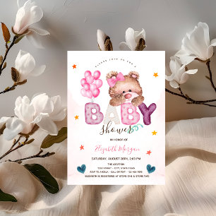 Invitation Ours en peluche adorable étoiles coeurs Baby Showe