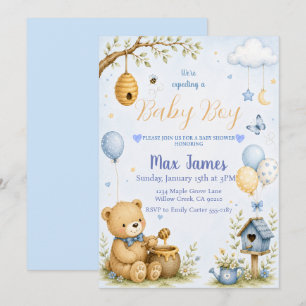 Invitation Ours en peluche aquarelle abeille bébé garçon Baby