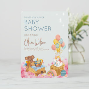 Invitation Ours en peluche aquarelle avec ballon Oh Baby Show