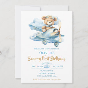 Invitation Ours en peluche aquarelle Aviateur Ours-y Premier