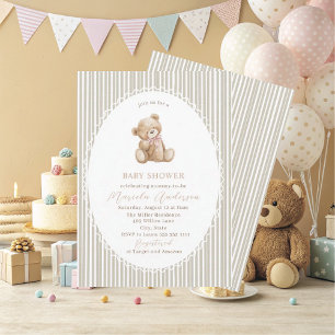 Invitation Ours en peluche aquarelle élégant noeud bleu Baby