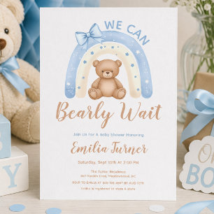 Invitation Ours en peluche arc-en-ciel bleu pour garçon Baby
